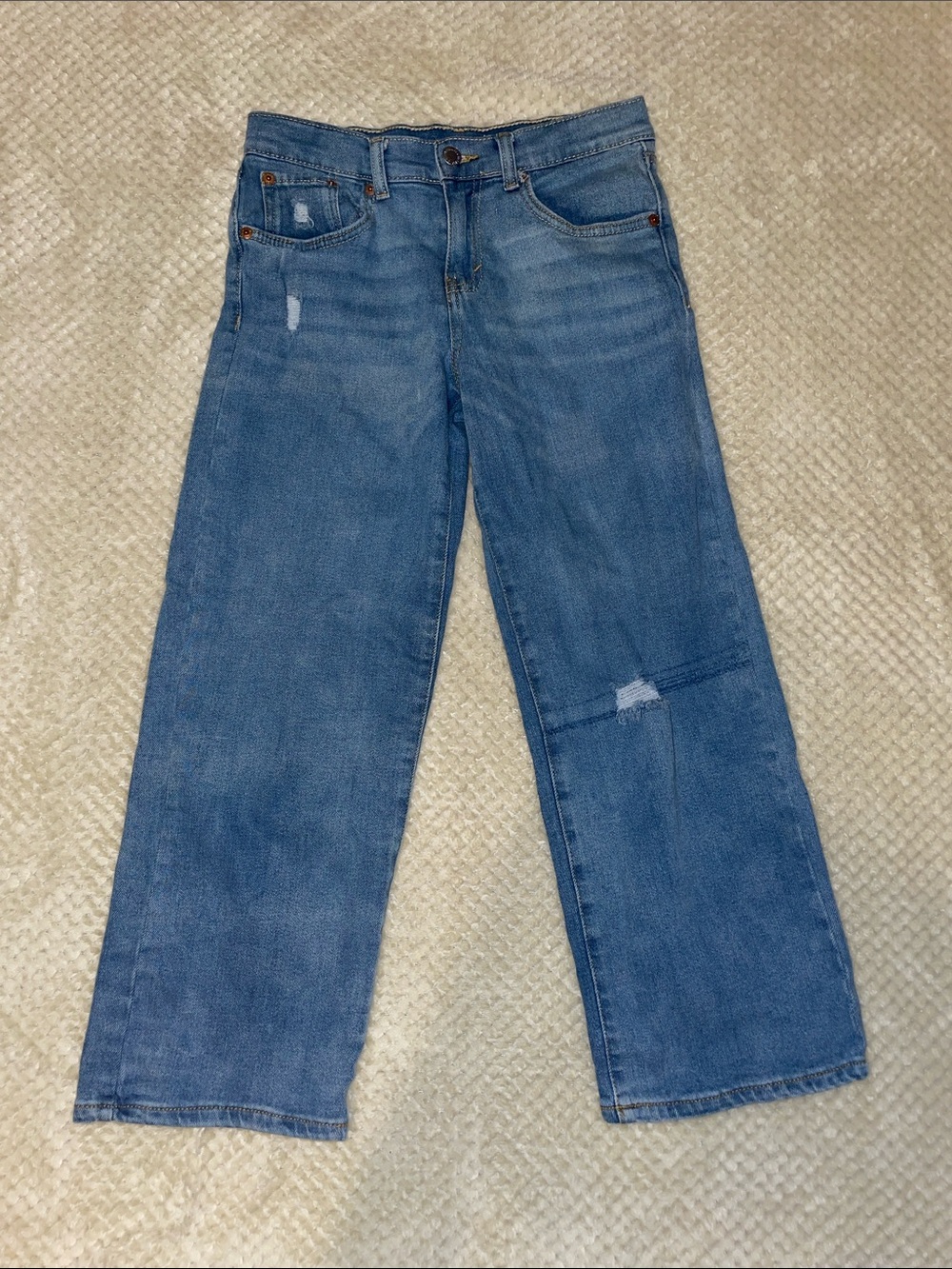 Levi's Light Denim Distressed Cropped Wide Leg Jeans 16 Regular